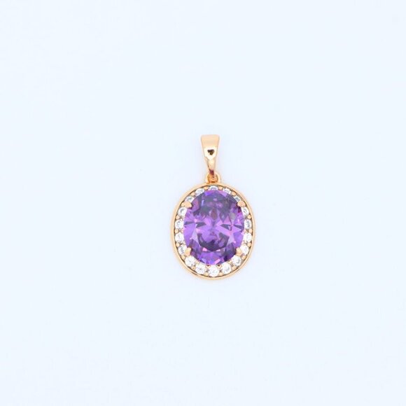 "Oval Purple Pendant with White Crystal Halo in Rose Gold Setting, XPPT1622 - Picture 10 of 12